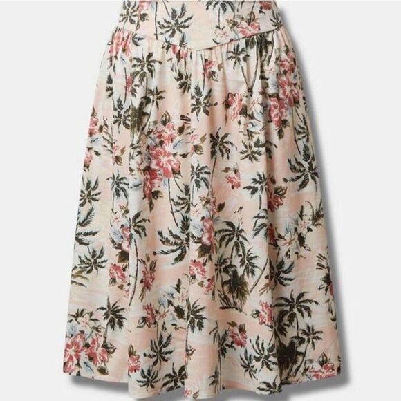 Torrid Plus Size 14 Midi Poplin High Waist Skirt, Tropic Palm Trees - Picture 4 of 6